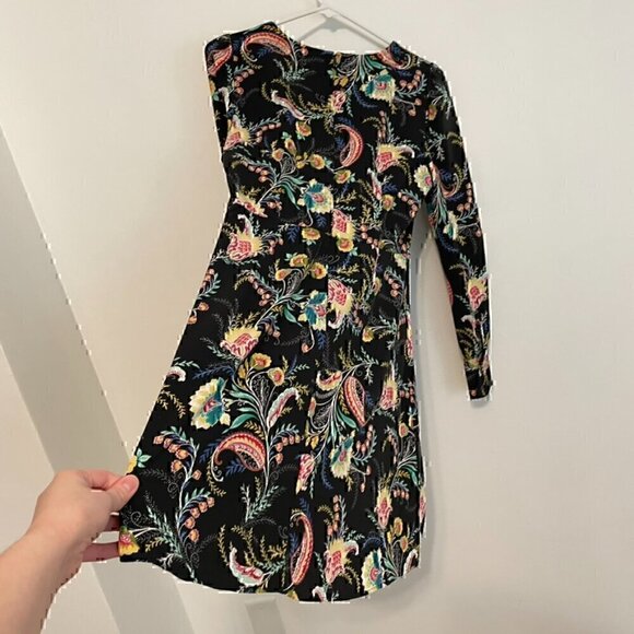 ANN TAYLOR LOFT Floral Flare Dress Black Multi Boho Long Sleeve Fit Flare Dress - Picture 14 of 14